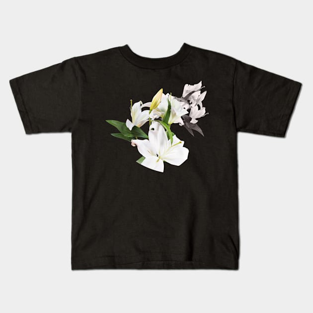 Tropical White Flowers Kids T-Shirt by nileshkikuchise